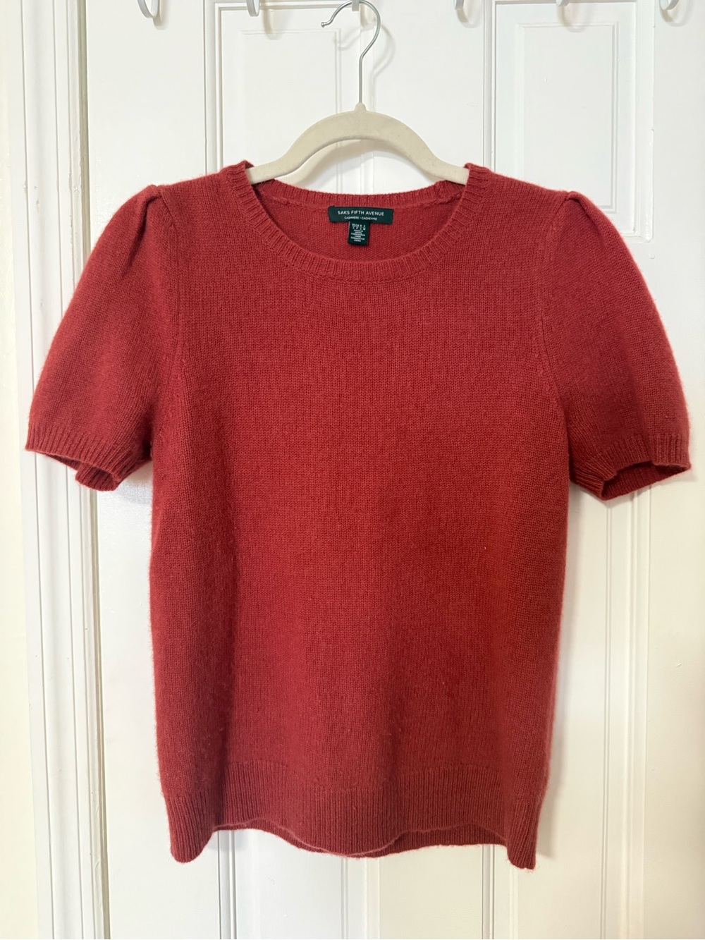 Saks Fifth Avenue Short-Sleeve Crewneck Sweater in Brick Red